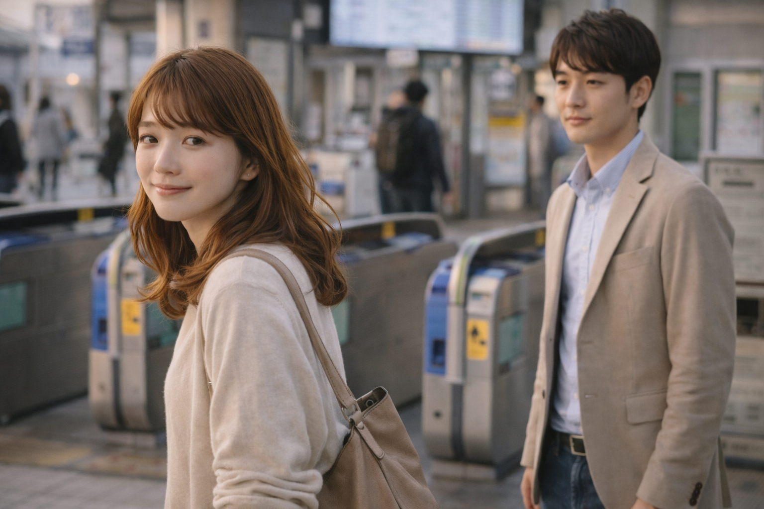 真剣交際中の駅での別れ際のシーン